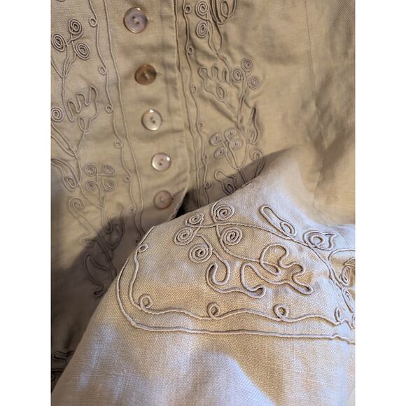 Stephanie Andrews cream embroidered button down linen vest size XL - Picture 5 of 6
